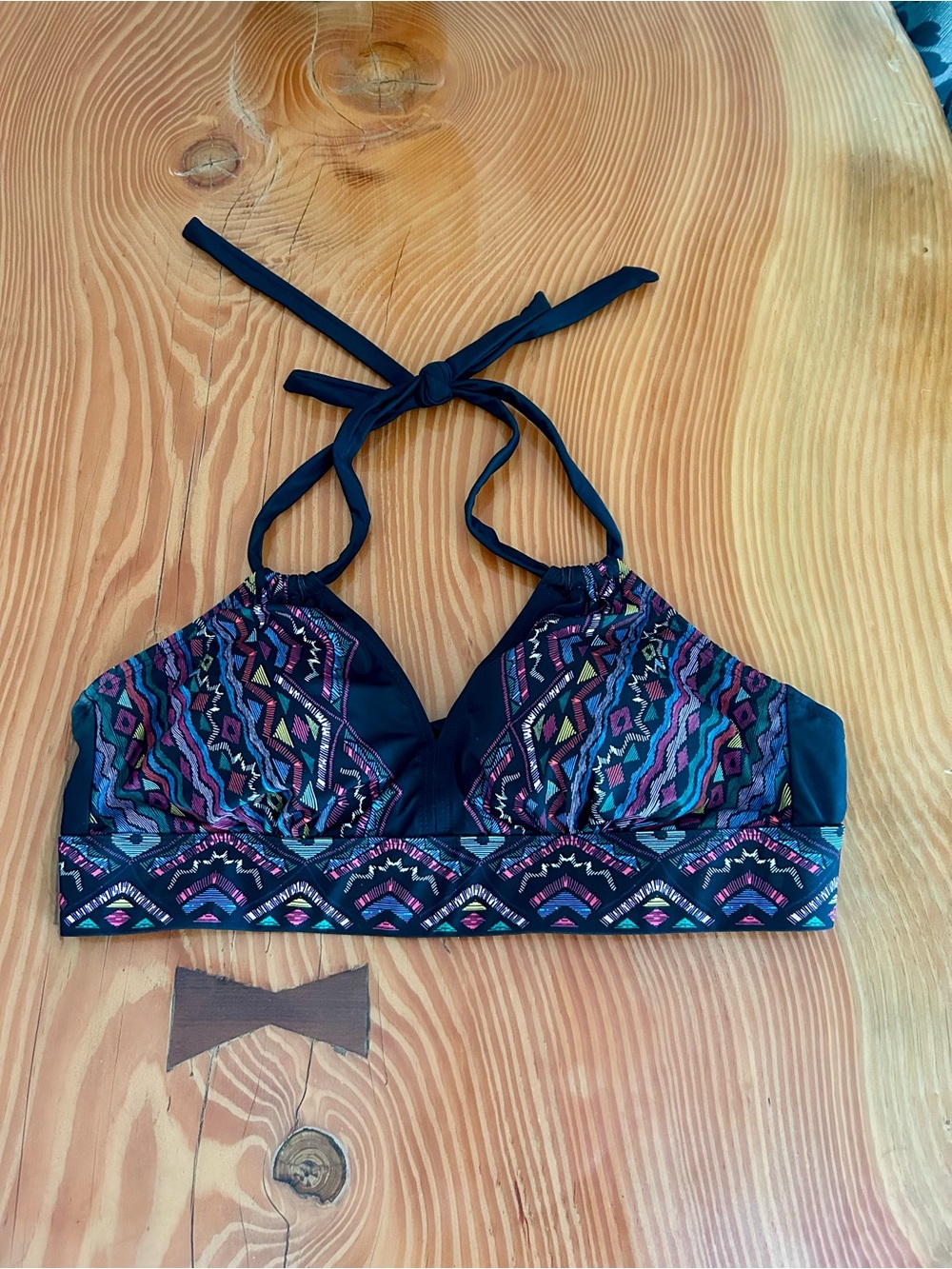 Women's Black Tribal-Print Bikini Halter Top
